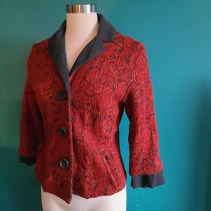 Womens vintage wool blazer, 60s, mod, floral, size medium, orange, paisley, crop
